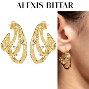 Alexis Bittar Brut Gold Crystal Thorn Orbit Hoop Earrings Sculptural NWT 185$